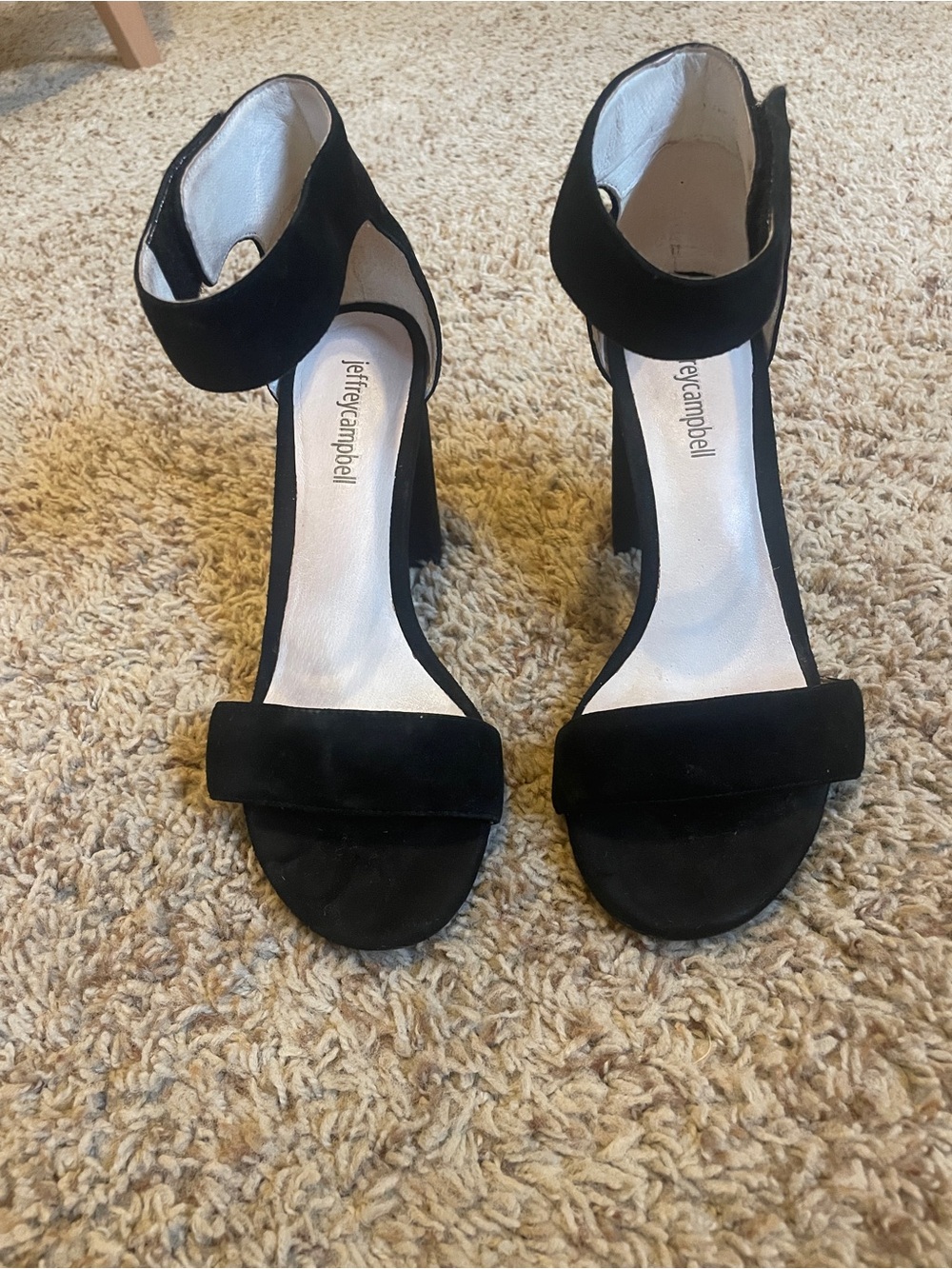 Jeffrey Campbell Black Suede Ankle-Strap Block Heels